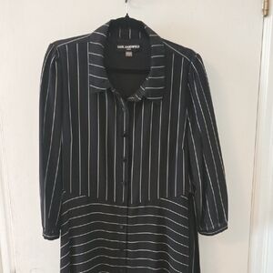 Karl Lagerfeld Black and White Striped Long Sleeve Dress